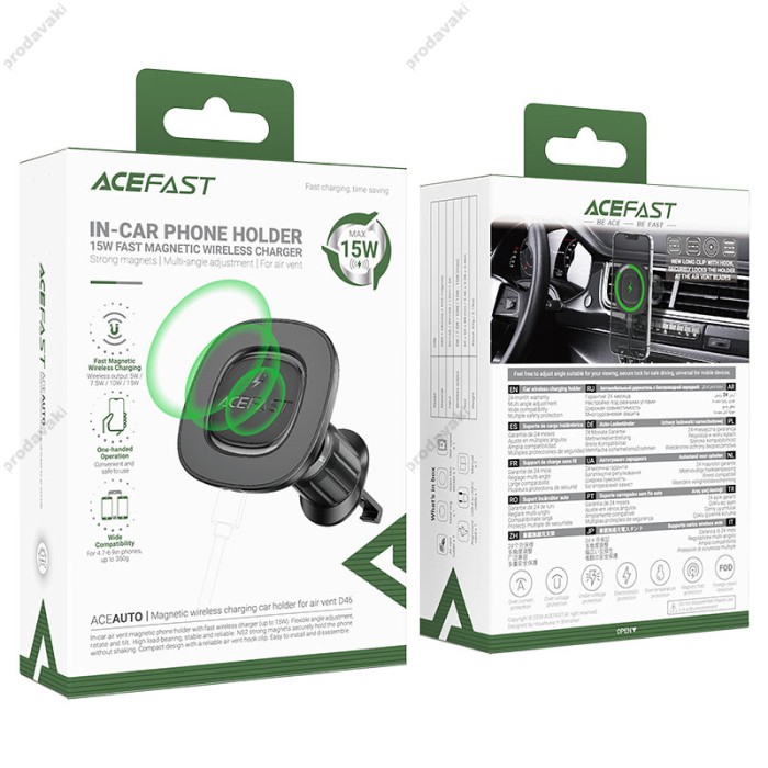 Автомобільний тримач ACEFAST D46 MagSafe wireless charging car holder for air vent 15W Black