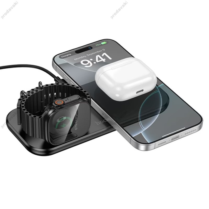 Беспровідний зарядний пристрій HOCO CW65 North 3-in-1 Wireless Fast Charger 15W Black