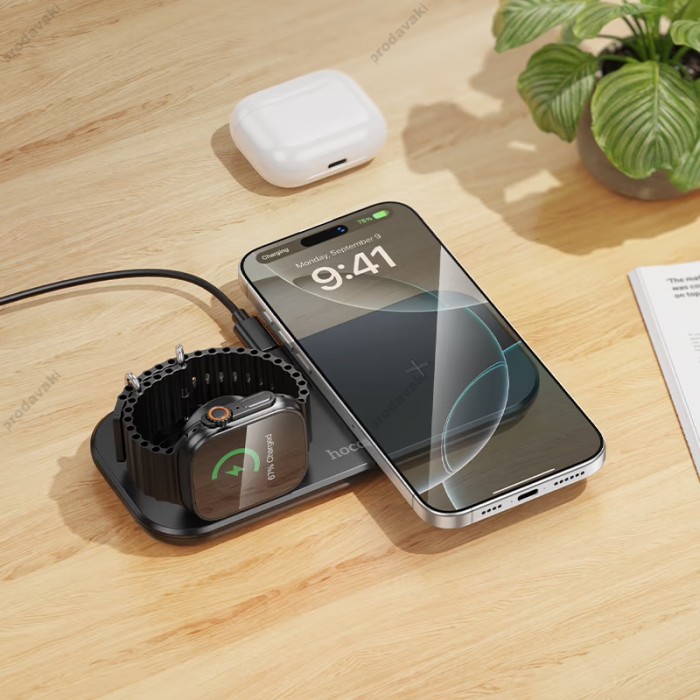 Беспровідний зарядний пристрій HOCO CW65 North 3-in-1 Wireless Fast Charger 15W Black