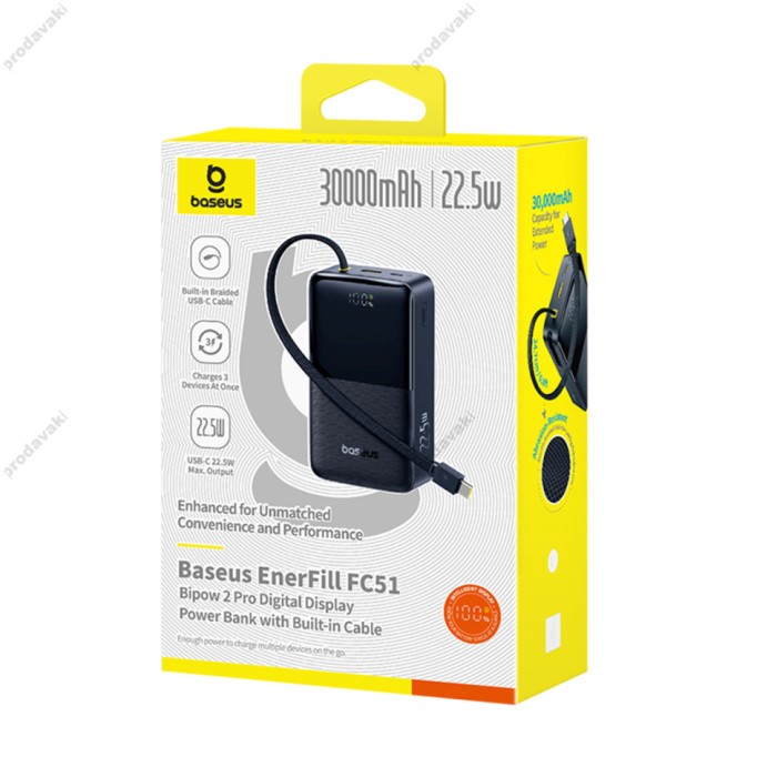 Повербанк портативний акумулятор Power Bank Baseus EnerFill FC51 Bipow 2 Pro Digital Display 22.5W 30000 mAh Black E0028100