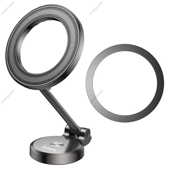 Автомобільний тримач Hoco H51 Advantage metal ring magnetic Car holder (center console) Metal-Grey