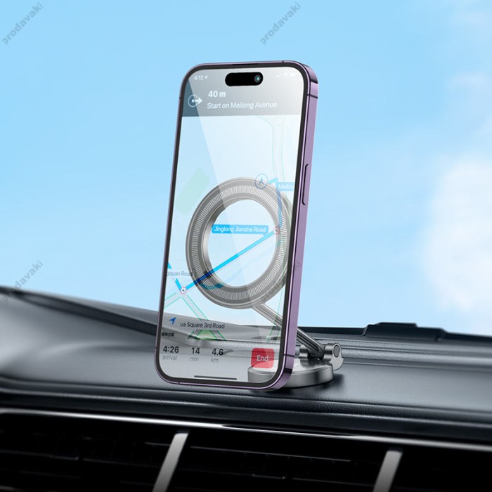 Автомобільний тримач Hoco H51 Advantage metal ring magnetic Car holder (center console) Metal-Grey