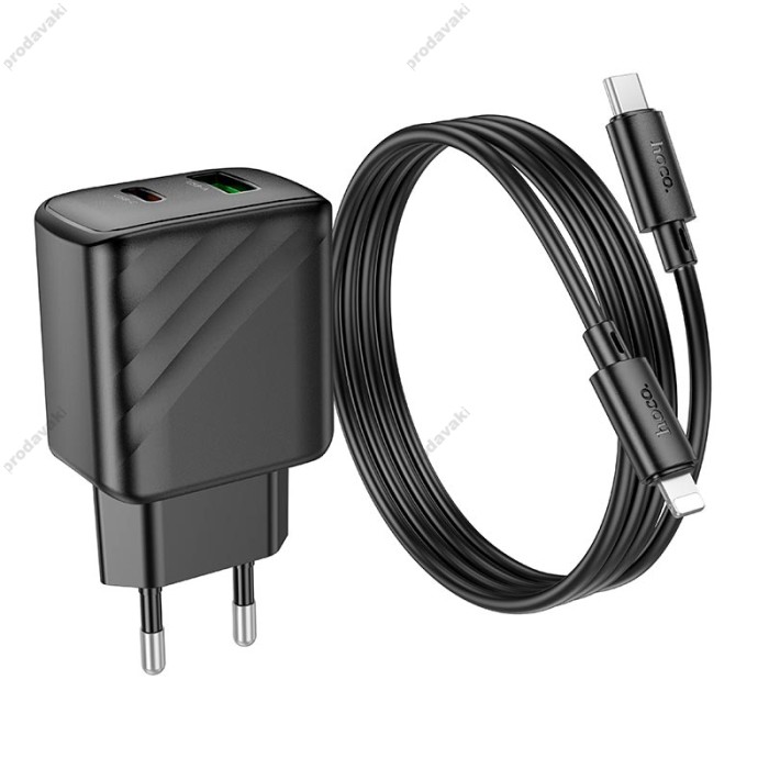 Мережевий зарядний пристрій HOCO CS23A Sunlight dual-port charger Lightning cable 30W Black