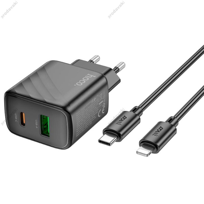 Мережевий зарядний пристрій HOCO CS23A Sunlight dual-port charger Lightning cable 30W Black