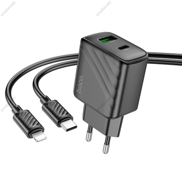 Мережевий зарядний пристрій HOCO CS23A Sunlight dual-port charger Lightning cable 30W Black