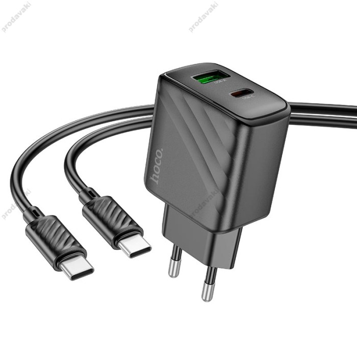 Мережевий зарядний пристрій HOCO CS23A Sunlight dual-port charger Type-C cable 30W Black