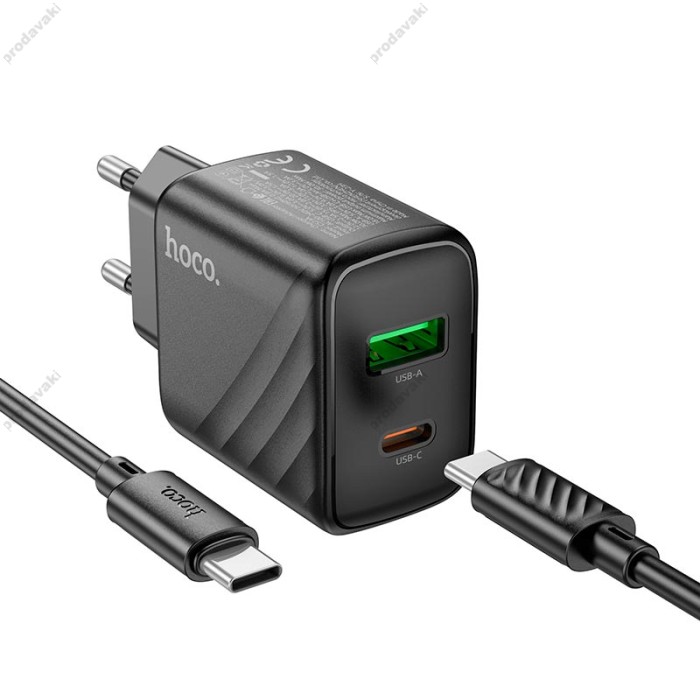 Мережевий зарядний пристрій HOCO CS23A Sunlight dual-port charger Type-C cable 30W Black