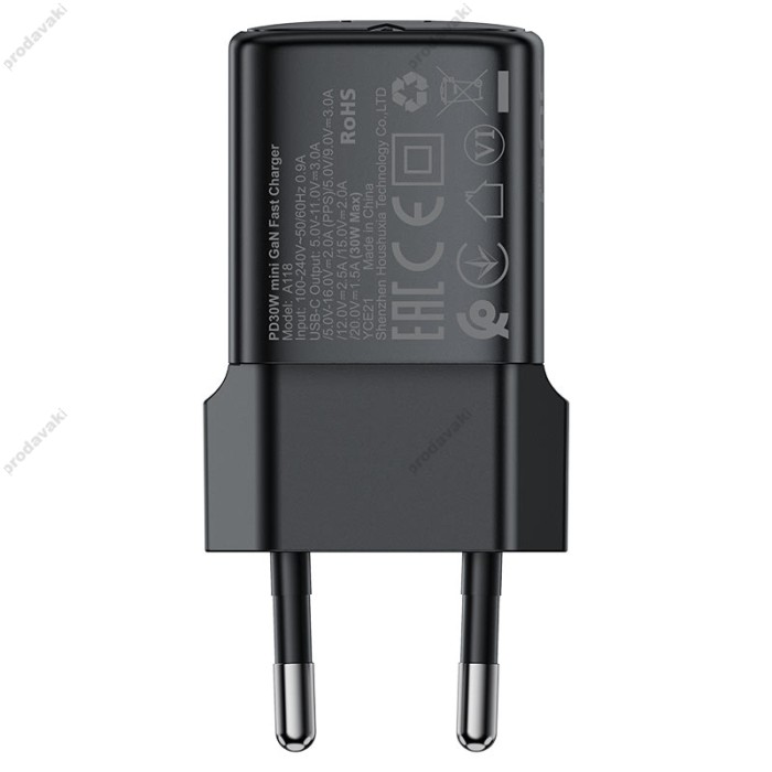 Мережевий зарядний пристрій ACEFAST A118 PD mini GaN USB-C fast charger 30W Black
