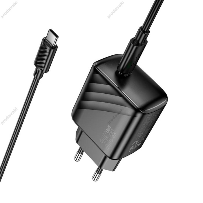 Мережевий зарядний пристрій HOCO CS24A Puerto single-port charger Type-C Cable 25W Black