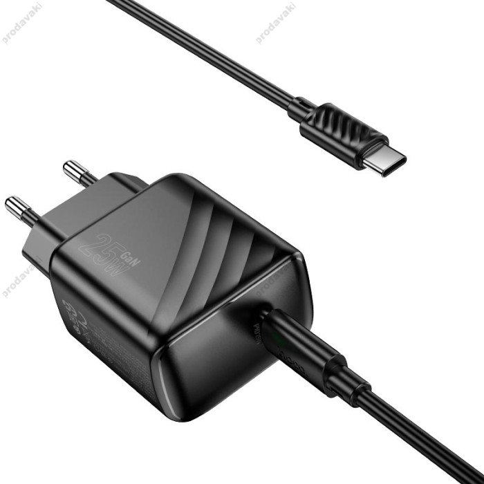 Мережевий зарядний пристрій HOCO CS24A Puerto single-port charger Type-C Cable 25W Black