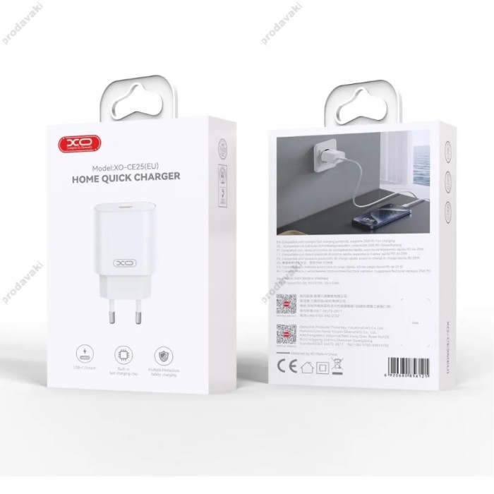 Мережевий зарядний пристрій XO CE25 fast charging charger 25W White