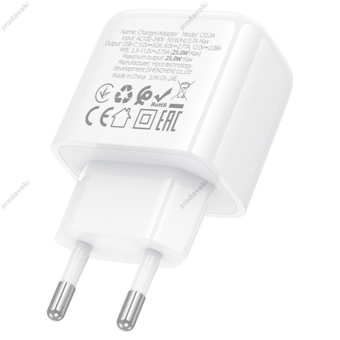 Мережевий зарядний пристрій HOCO CS53A Surplus single port charger 25W White