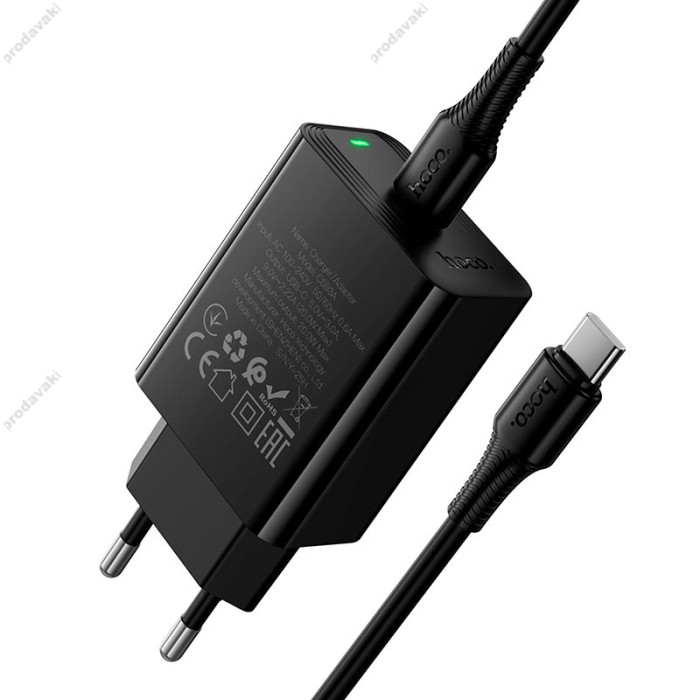 Мережевий зарядний пристрій HOCO CS93A Leader single port charger Type-C cable 20W Black