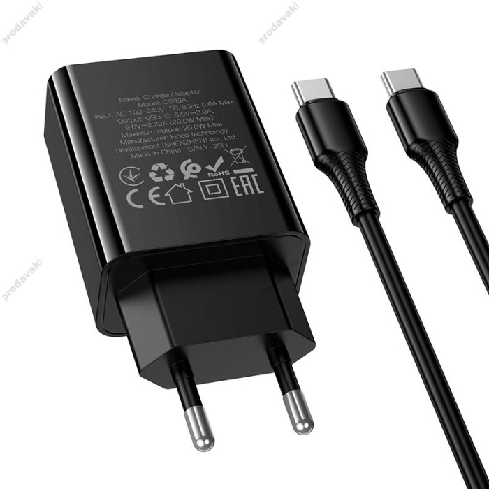 Мережевий зарядний пристрій HOCO CS93A Leader single port charger Type-C cable 20W Black