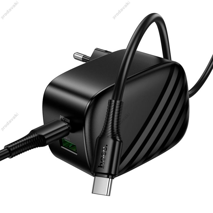 Мережевий зарядний пристрій HOCO CS101A folding charger Type-C cable 20W Black