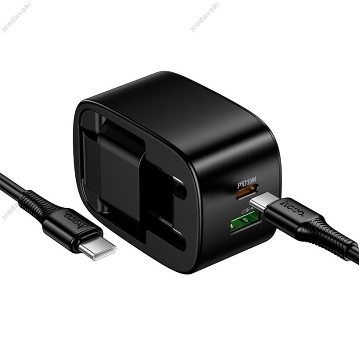 Мережевий зарядний пристрій HOCO CS101A folding charger Type-C cable 20W Black