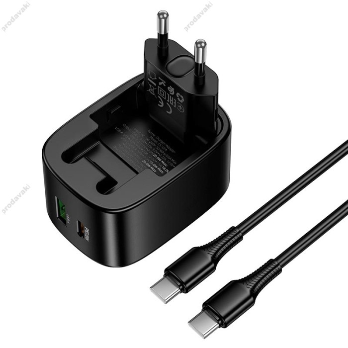 Мережевий зарядний пристрій HOCO CS101A folding charger Type-C cable 20W Black