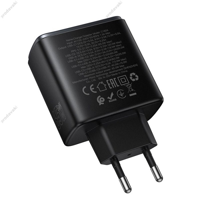 Мережевий зарядний пристрій HOCO C160A Upgrade PD charger 65W Black