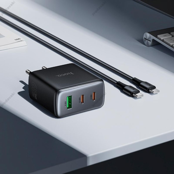 Мережевий зарядний пристрій HOCO C160A Upgrade PD charger Type-C cable 65W Black