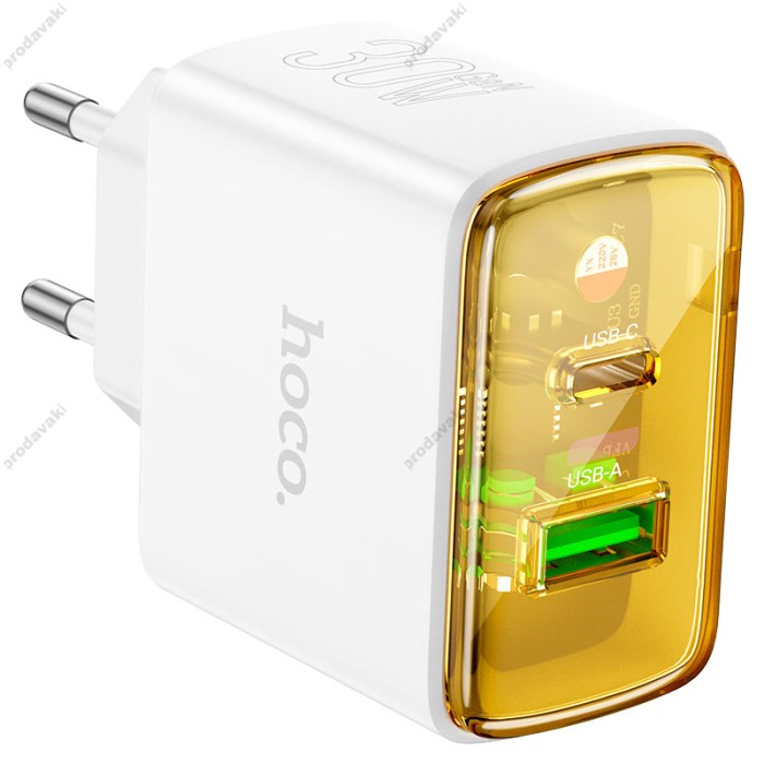 Мережевий зарядний пристрій Hoco CS42A Smart charger Lightning cable 30W White