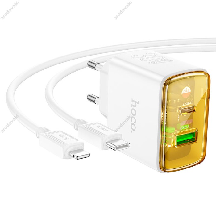 Мережевий зарядний пристрій Hoco CS42A Smart charger Lightning cable 30W White