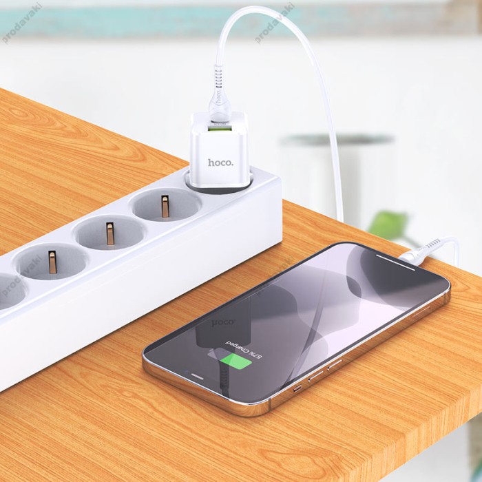 Мережевий зарядний пристрій HOCO N20 Prestige charger Lightning cable 20W White