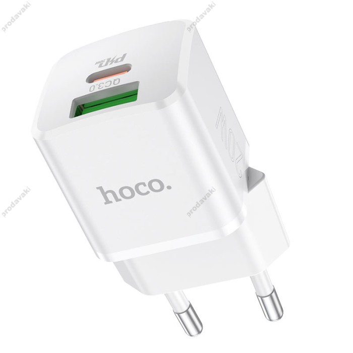 Мережевий зарядний пристрій HOCO N20 Prestige charger Lightning cable 20W White