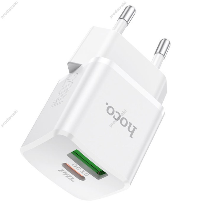 Мережевий зарядний пристрій HOCO N20 Prestige charger Lightning cable 20W White