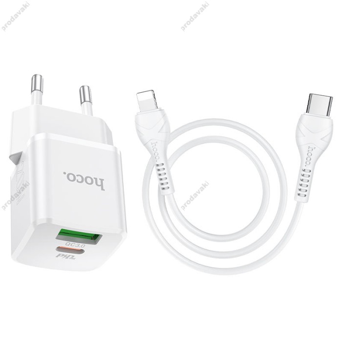 Мережевий зарядний пристрій HOCO N20 Prestige charger Lightning cable 20W White