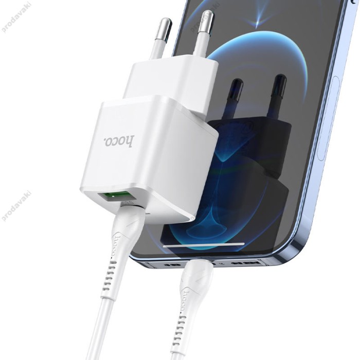 Мережевий зарядний пристрій HOCO N20 Prestige charger Lightning cable 20W White