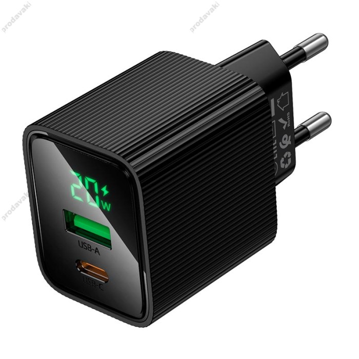 Мережевий зарядний пристрій HOCO CS83A Excellent charger with digital display 20W Black