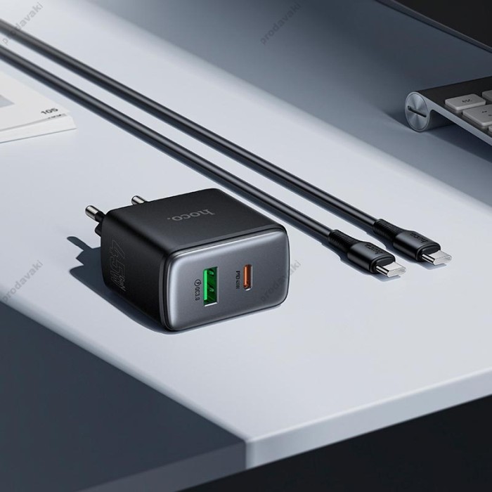 Мережевий зарядний пристрій HOCO C158A Upgrade charger Type-C cable 45W Black