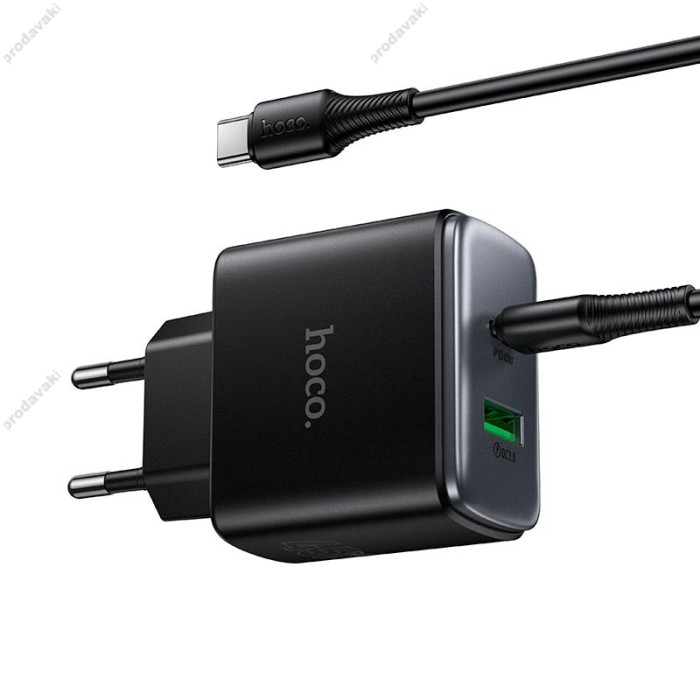 Мережевий зарядний пристрій HOCO C158A Upgrade charger Type-C cable 45W Black