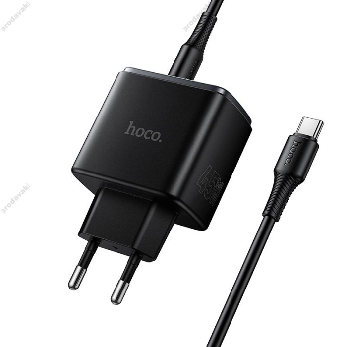 Мережевий зарядний пристрій HOCO C158A Upgrade charger Type-C cable 45W Black