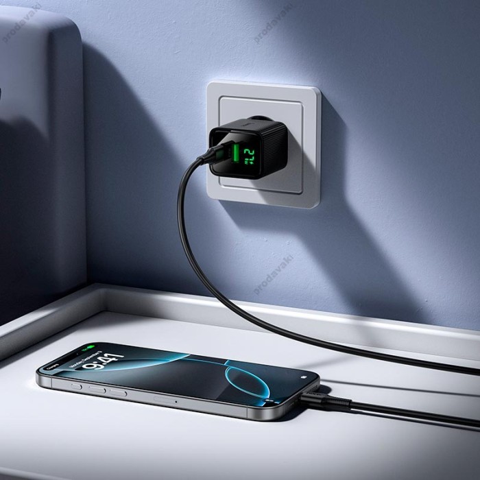 Мережевий зарядний пристрій HOCO CS84A Excellent charger with digital display 30W Black