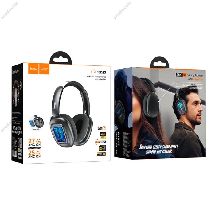 Бездротові Bluetooth навушники Hoco ESD23 Lasting ANC headphones with display BT 6.0 Black