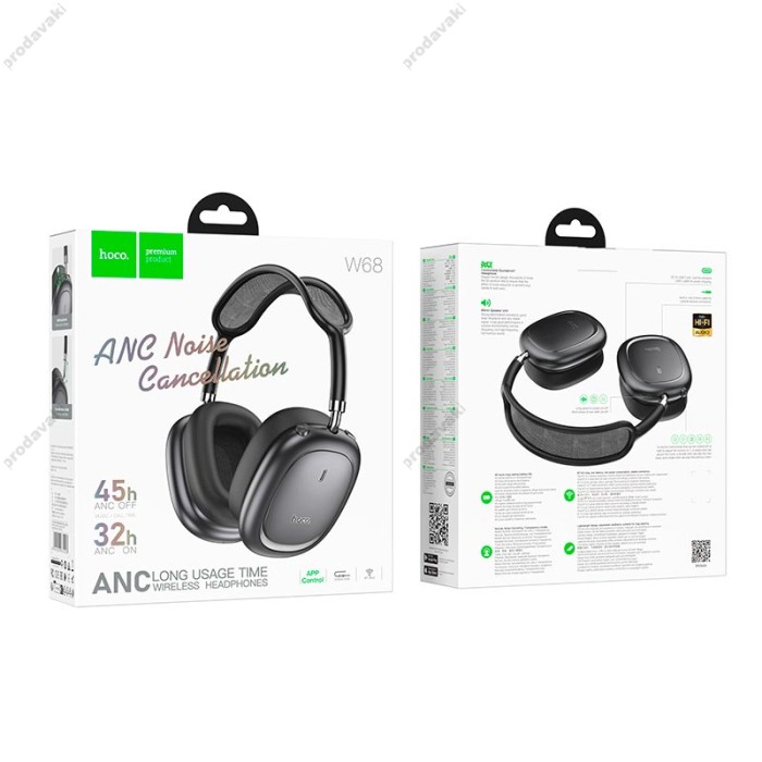 Бездротові Bluetooth навушники Hoco W68 Calma ANC noise-canceling headphones BT 6.0 Metal grey