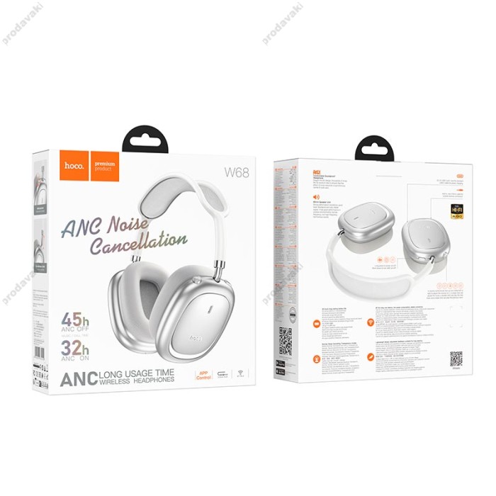 Бездротові Bluetooth навушники Hoco W68 Calma ANC noise-canceling headphones BT 6.0 Silver
