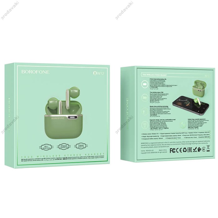 Бездротові Bluetooth навушники BOROFONE BW12 Leisure true wireless headset BT 5.1 Green