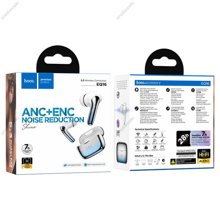 Бездротові Bluetooth навушники HOCO EQ16 Shine true wireless ANC+ENC BT 5.3 Blue Glaze