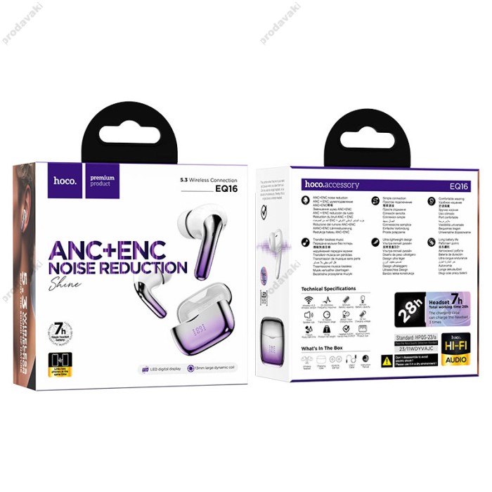 Бездротові Bluetooth навушники HOCO EQ16 Shine true wireless ANC+ENC BT 5.3 Purple Glaze