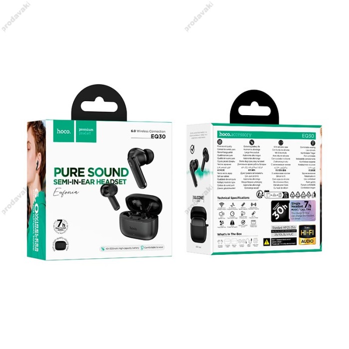 Бездротові Bluetooth навушники HOCO EQ30 Eufonia true wireless headset BT 6.0 Black