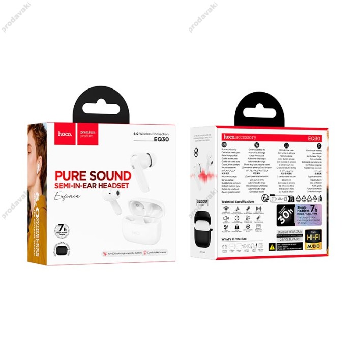 Бездротові Bluetooth навушники HOCO EQ30 Eufonia true wireless headset BT 6.0 White