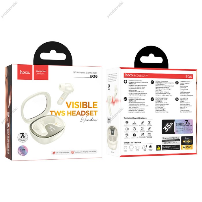 Бездротові Bluetooth навушники HOCO EQ6 Shadow true wireless headset BT 5.3 White