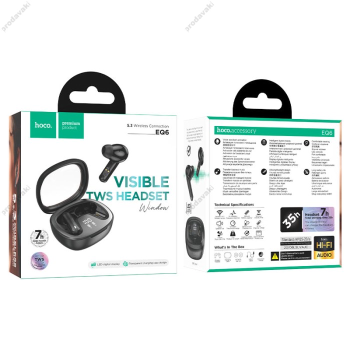 Бездротові Bluetooth навушники HOCO EQ6 Shadow true wireless headset BT 5.3 Black