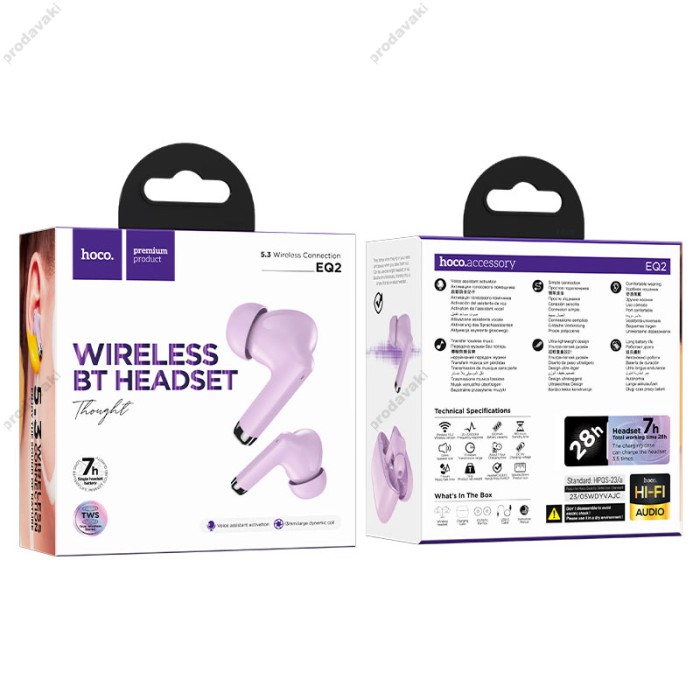 Бездротові Bluetooth навушники HOCO EQ2 Thought true wireless headset BT 5.3 Purple