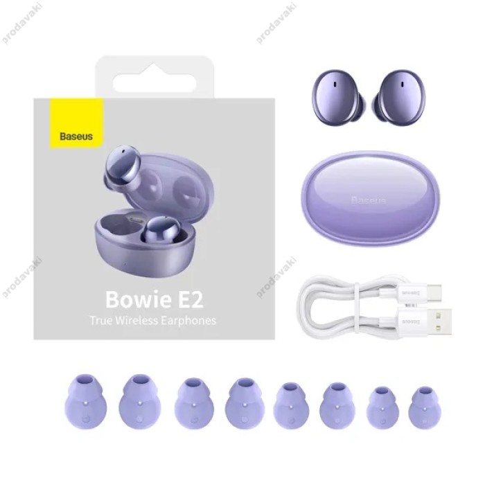 Бездротові Bluetooth навушники Baseus Bowie E2 True Wireless Earphones BT 5.2 Purple NGTW090005