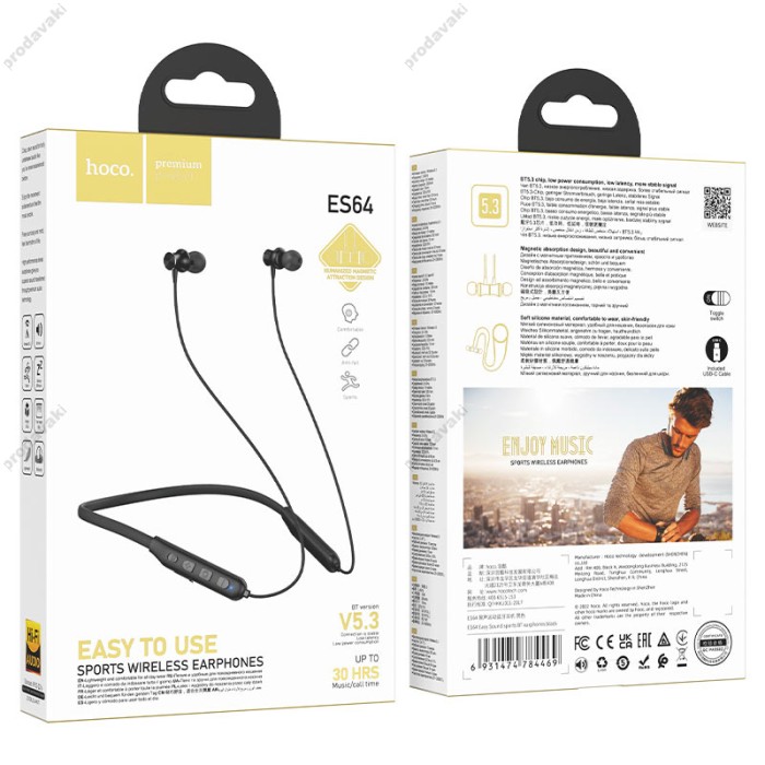 Бездротові Bluetooth навушники Hoco ES64 Easy Sound sports earphones headset BT 5.3 Black