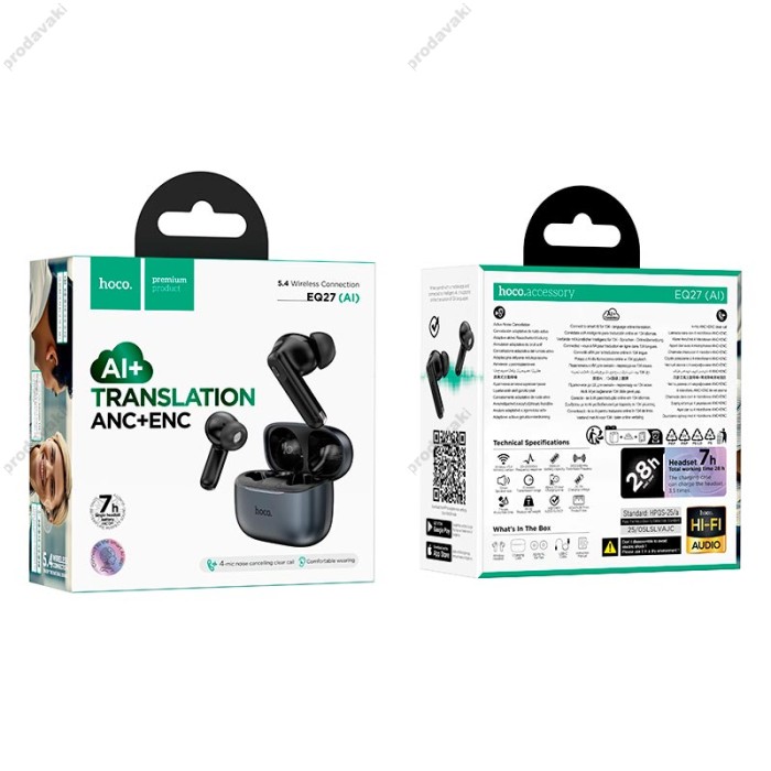 Бездротові Bluetooth навушники HOCO EQ27 Fun smart AI translation headset BT 5.4 Black