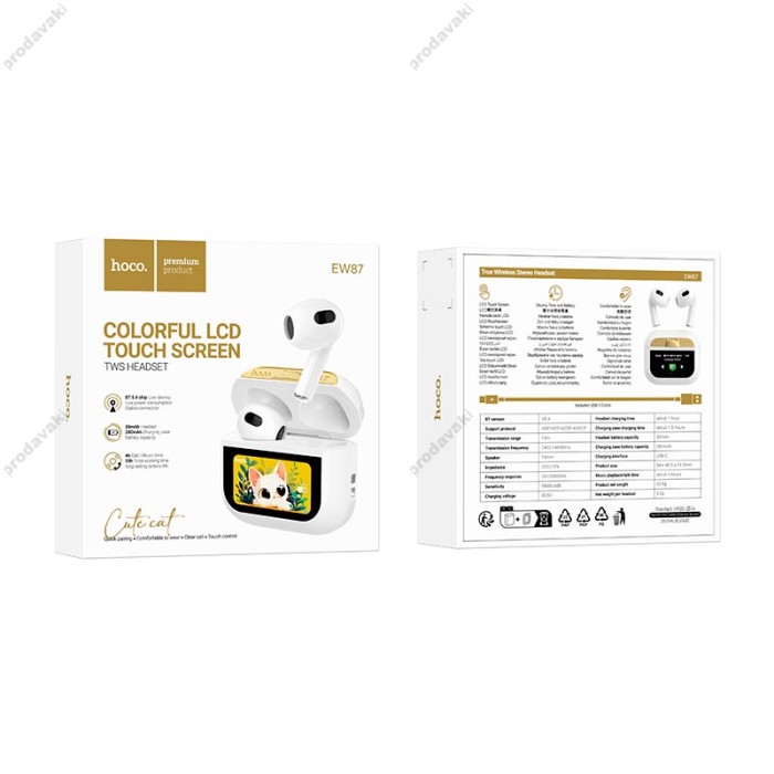 Бездротові Bluetooth навушники HOCO EW87 Gata true wireless touch screen headset BT 5.3 White